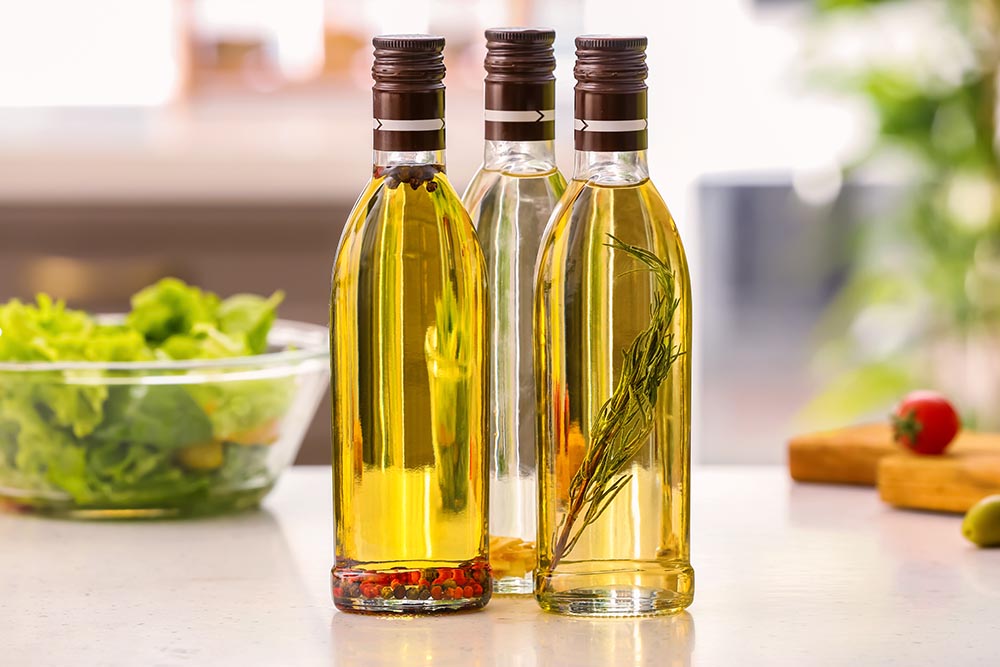 bottles with olive oil table